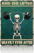 Skeleton Vintage And She Lifted Heavily Ever After Metal Tin Sign 12x16 Inch Gym Metal Poster Funny Skull Gym Tin Sign Home Kitchen Garden Bar Coffee Restaurant Bathroom Are Wall Decor by KIYOYOHomeIsOurHappyPlace