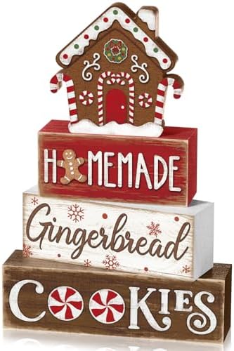 Marsui 4 Pcs Christmas Gingerbread House Decorations Wooden Table Signs by Marsui
