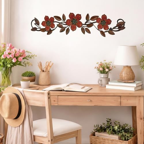 Wesiti Metal Flower Wall Art Decor Vintage Wrought Scroll, Red - Image 4