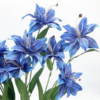 Artifical Lily Flowers Fake Stargazer Lilies Flower Bundles 4 Pack, Faux Silk Lily Floral Stems for Indoor Outdoor Home Garden Decor Office Party Wedding Arrangement Bouquets DIY Decoration - Blue - Image 7