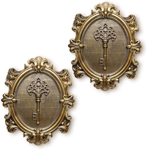 Vintage Key Wall Sculptures 2 Pack Antique Wall Decor Hallway Wall Art for Home Hand Painted Decoration with Embossed Key Design Vintage Decor for Living Room Bedroom Gallery Unique Gifts (Gold keys) by Newinhome