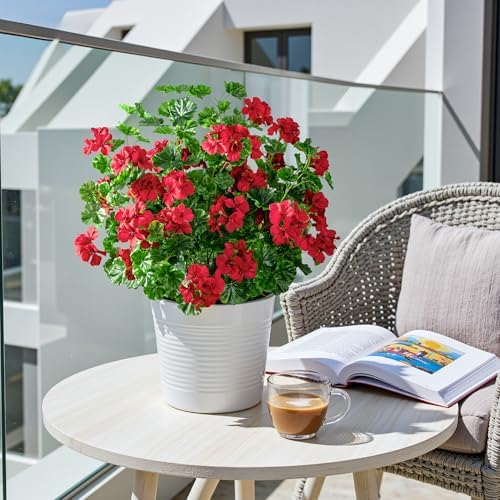 Artificial Geraniums for Outdoors, 8 Stems 17.7 Inch Red Faux Geranium Bush Fake Flowers UV Resistant Fall Porch Patio Garden Planter Window Box Indoor Decor, Pot Not Included - Image 4