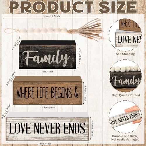 Yuntau 4 Pcs Farmhouse Tabletop Decor Wood Stacked Sign Blocks Family - Image 5