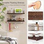 Forbena Dark Brown Kitchen Shelves Wall Mounted Set of 2, Walnut Brown Floating Kitchen Wall Shelves with Rail, Hanging Shelves for Kitchen Wall Coffee Bar (Wooden Pine Wood) - Image 7