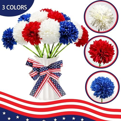 Tinsow 12PCS Patriotic Artificial Flower Memorial Faux Bouquet 4th of July - Image 2