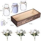 3 Pcs Mason Jar Table Centerpieces for Dining Room with Wood Tray&Led Light - Image 4