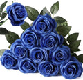 10pcs Blue Roses Artificial Flowers, Realistic Faux Rose with Long Stem by Nubry