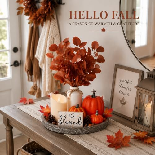 11 Pcs Fall Decor Tray Set, Rustic Farmhouse Decor Centerpieces for Tables - Image 3