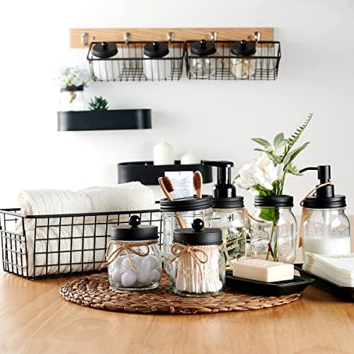 SheeChung Mason Jar Bathroom Accessories Set,6Pcs Rustic Bathroom Set,Black - Image 3