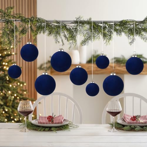46Pcs Velvet Christmas Ball Ornaments Set - Flocked Shatterproof Christmas Tree Decorations Classic Hanging Ornaments with Rope for Xmas Wreath Holiday Home Decor (Multi-Size, Blue) - Image 7