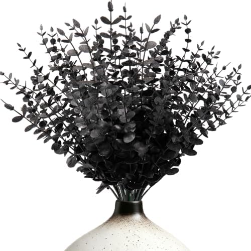 40 Pcs Black Artificial Eucalyptus Stems,Eucalyptus Leaves Greenery Stems by %E3%80%90Qutciiv%E3%80%91