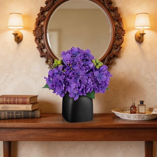 Briful Faux Purple Hydrangea Arrangement, Matte Black Vase Centerpiece - Image 7