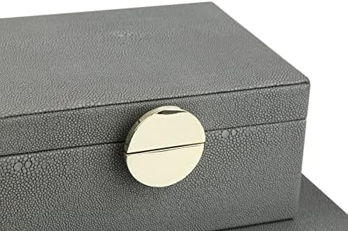 HofferRuffer Faux Leather Jewelry Boxes, Decorative Boxes Storage Accessory Organizer with Gold Hardware Decor, Classic Vegan Leather Set of 2 Pieces (Dark Grey) - Image 6