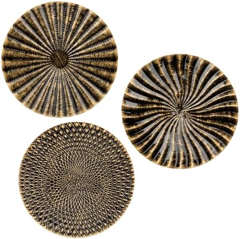 Briful 12" Wall Décor Pack of 3 Metal Gold & Black Washed Starbursts Radial Plate Wall Art Modern Accent Hanging Wall Decorations For Home Office Bedroom Or Living Room Wall Sculptures by Briful