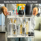 Bathroom Organizer Countertop Perfume Organizer Makeup Organizer Cosmetics Storage Display Rack Vanity Tray Dresser Stainless Steel Gold Shelf White Marble Ceramic Tray (2 Tier L-Sliver) - Image 3