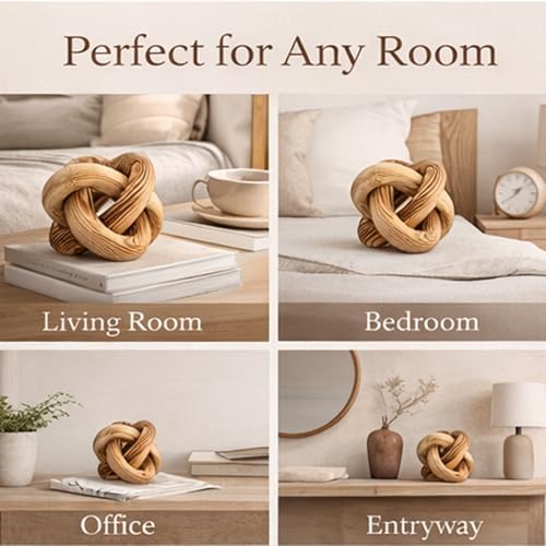 Wood Knot Chain Link Decor - 3 Link Boho Wooden Hand Carved Decorative Wooden Links Knots for Coffee Table Entryway Modern Farmhouse Shelf Decoration (Burn Color) - Image 4