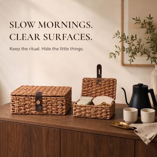 Decorative Woven Boxes with Lids for Shelf Decor Livingroom Organization - Image 2