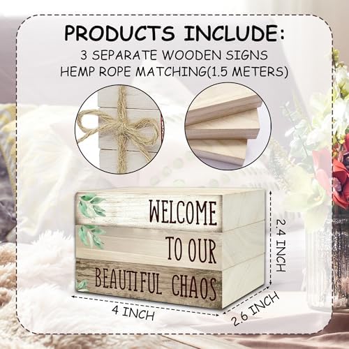 Ycyfckdr Decorative Wood Book Stack for Home, Welcome to Our Beautiful Chaos, Rustic Table and Living Room Bookshelf Farmhouse Decor (L68) - Image 2