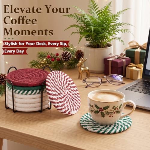 OIAHOMY 8 Pcs Coasters with Holder for Beer, Coffee -Christmas Mixed Color - Image 2