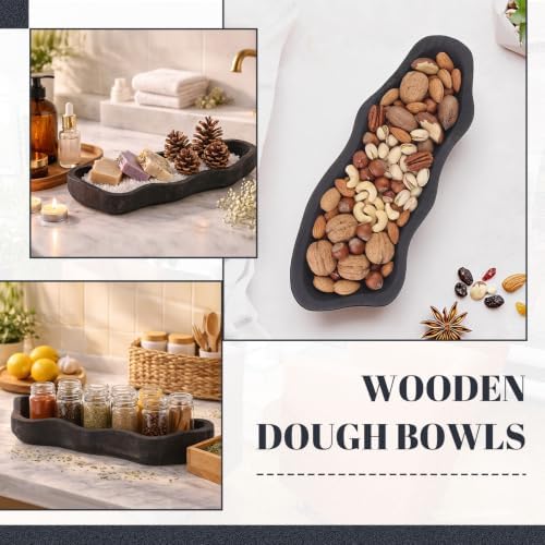 Nuogo 14 Inch Wooden Wavy Edge Dough Bowl Supplies, Black - Image 4