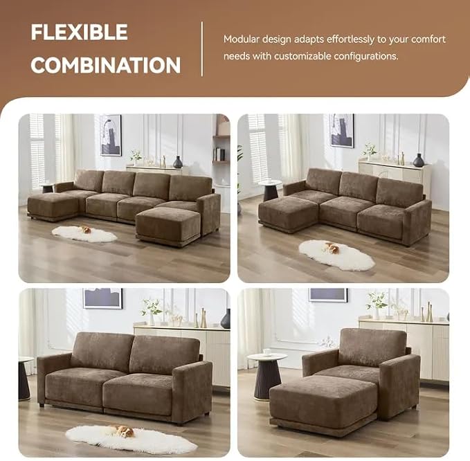 110.6" L Shaped Modular Sectional Sofa Modern Chenille Comfy Couch - Image 6
