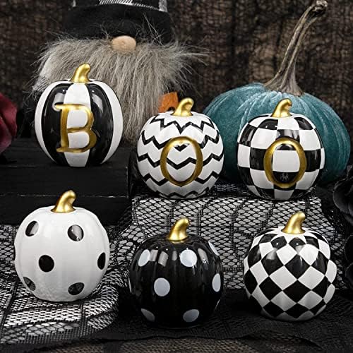 DAZONGE Set of 6 Ceramic Halloween Pumpkins Halloween Decorations Indoor - Image 2
