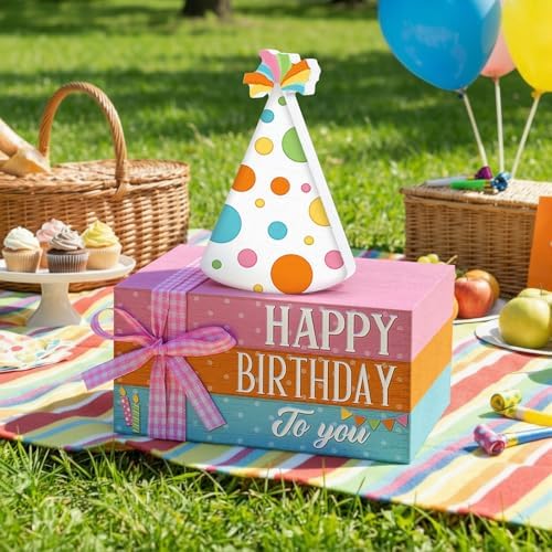 Geelin 4 Pcs Happy Birthday Table Decoration Wooden Book Stack Sign - Image 6