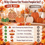 AstraVox 3Pcs Wooden Pumpkin Fall Decor, Rustic Autumn Decorations for Home - Image 5
