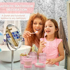 Pink Bathroom Accessories Set, 5Pcs Clear Glass Pink Bathroom Decor with Lotion Soap Dispenser, Soap Dish, Tumbler, Cotton Swab Jar, Toothbrush Holder for Bathrooms Set Modern Crystal Vintage Gift - Image 2