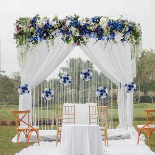 BLOSMON Fake Flowers Ball Wedding Centerpieces 10 Pcs Royal Blue Rose Babys Breath Artificial Flowers Center Pieces Decoration for Table Faux Silk Floral Bouquet Arrangements for Home Party DIY Decor - Image 3