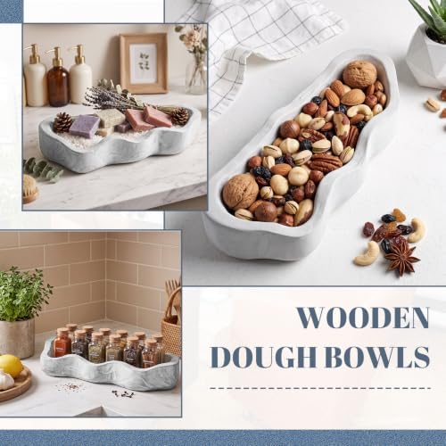 Nuogo 16 Inch Wooden Wavy Edge Dough Bowl Supplies, Grey - Image 3