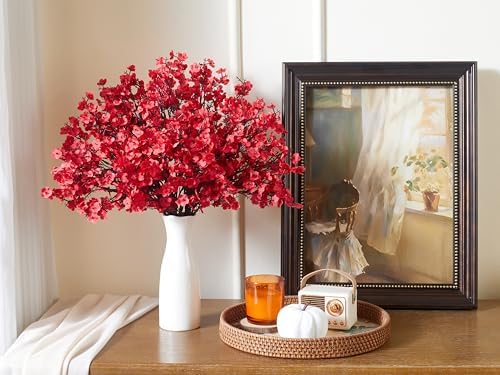 SITUMEIZI 6Pcs Red Artificial Baby's Breath Flowers 19.3 Inch Silk Gypsophila Bundles Real Touch Fake Flowers for Wedding, Home Decor, Fall Centerpieces DIY Floral Arrangement - Image 2