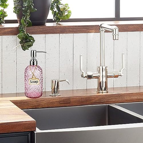 16 oz Soap Dispenser with 304 Rustproof Stainless Steel Pump, Kitchen, Bathroom Refillable Glass Liquid Soap Dispenser for Hand Soap, Soap, Lotion. (Pink) - Image 4