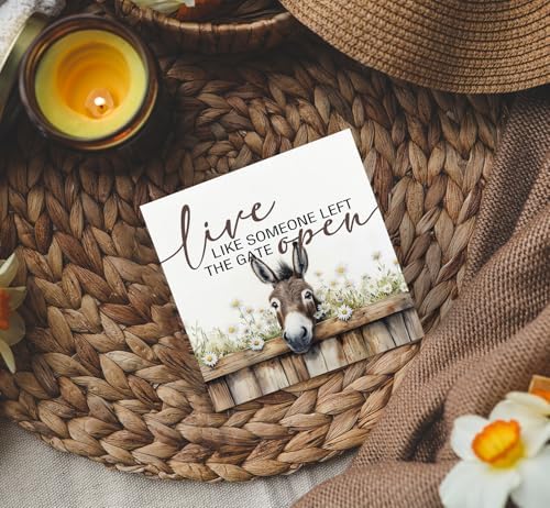Donkey Bathroom Decor Sign - FarmHouse Cottagecore Animal Wooden Signs,Rustic Farmhouse Live Like Someone Left The Gate Open Wood Sign Home Decor,Donkey Signs For Bathroom - Image 4