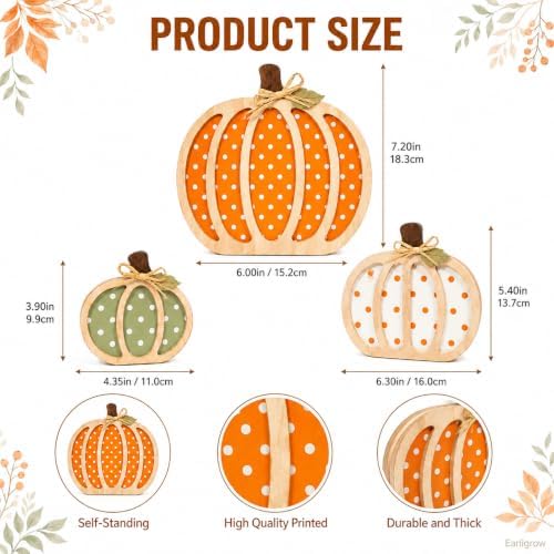 Fall Decorations for Home, Wooden Polka Dot Pumpkin Fall Decor - Image 4