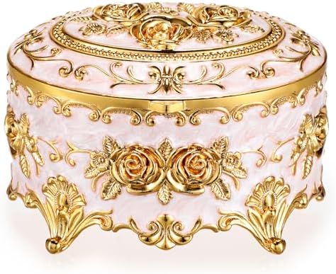 Hipiwe Vintage Metal Jewelry Box - Oval Trinket Organizer Ring Box Case by Hipiwe