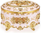 Hipiwe Vintage Metal Jewelry Box - Oval Trinket Organizer Ring Box Case by Hipiwe