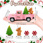 Pink Christmas Truck Decor with Gingerbread Man, Mini Vintage Pickup with Tree and Peppermint Candy, Farmhouse Tabletop Decoration for Tiered Tray, Mantel, Shelf and Coffee Bar, 1 Set - Image 3