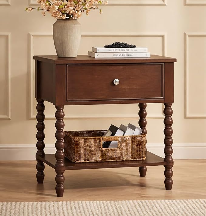 AMERLIFE 24" Walnut Nightstand, Vintage Bedside Table - Image 8