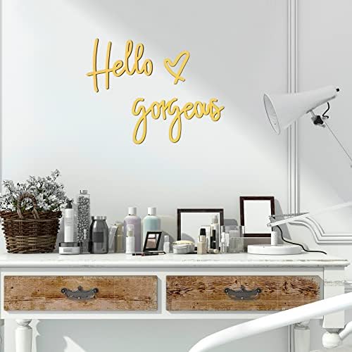 Blulu Hello Gorgeous Sign Wall Decor Wooden Words Minimalist Art, Gold by Blulu