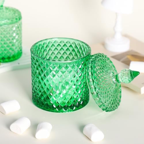 Sizikato Diamond Faceted Glass Candy Jar with Lid, 18oz Green Decorative Jar, Nut Jar, Dried Fruit Storage Jar. - Image 4