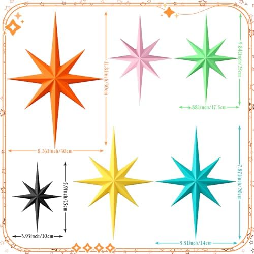 Blulu 12 Pcs Mid Century Modern Decoration Mcm Retro 3D Starburst Art Wall Sculpture, Plastic 8 Pointed Atomic Star Vintage Celestial Whimsigoth Accent for Home Office Room Decor(Retro) - Image 3