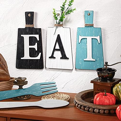 Jetec Cutting Board Eat Sign Set Wall Decor, Black, White, Teal - Image 5