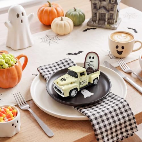 Halloween Coffee Table Decor Coffee Ghost Vintage Metal Truck, Cream - Image 7