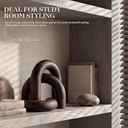 EOSAHR Pine Wood Arch Decor Set: Wood Sculpture for Shelf Decor, OldBlack - Image 5