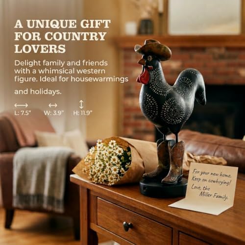 Cowboy Rooster Statue, Farmhouse Kitchen Decor, 11.9 in - Image 7