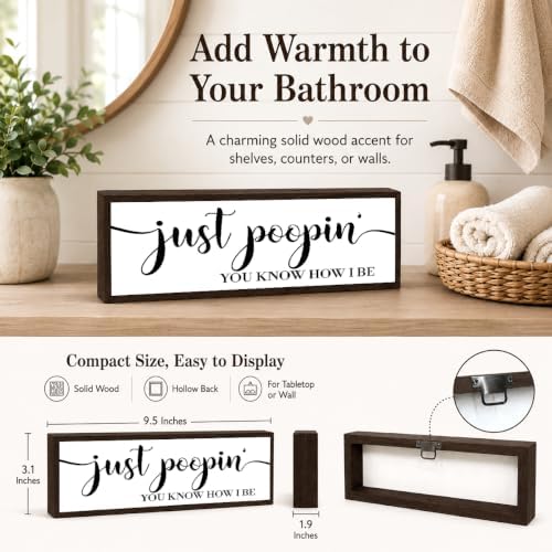 Funny Bathroom Wooden Sign, Just Poopin You Know How I be, Funny Farmhouse Bathroom Wall Decor, Solid Wood Wall Sign, Humorous Wood Bathrooms Decor, Bathrooms Decorative Gift, 9.5x3.1 Inches - Image 4