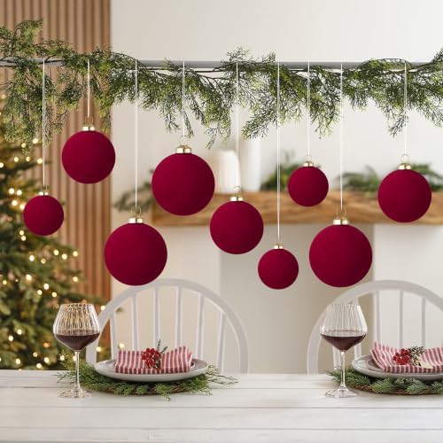 46Pcs Velvet Christmas Ball Ornaments Set - Flocked Shatterproof Christmas Tree Decorations Classic Hanging Ornaments with Rope for Xmas Wreath Holiday Home Decor (Multi-Size, Burgundy) - Image 7