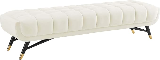 Modway Adept Mid-Century Modern Velvet Upholstered Tufted Accent Bench in Ivory - Image 4