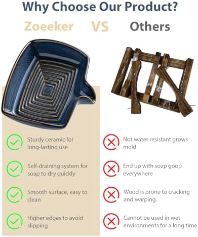 Zoeeker Ceramic Soap Dish, Self Draining Bar Soap Holder with Drain Spout - Image 4